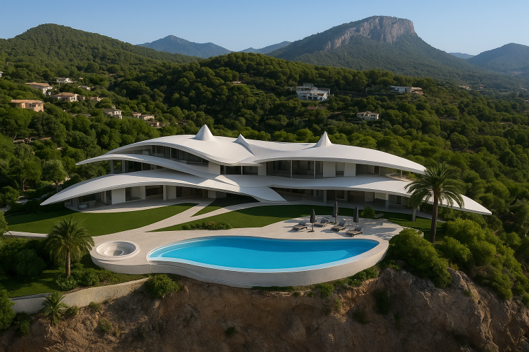Futuristic cliffside villa with infinity pool