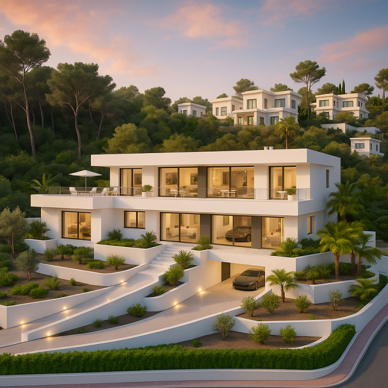 Modern luxury villa in a Mediterranean hillside setting